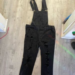 Black dollhouse distressed overalls